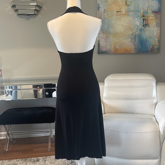 Vintage Beautiful Black With Bling Halter Dress Ruching V-Neck Size Small - Picture 3 of 5
